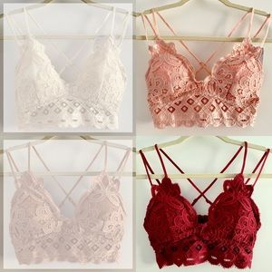 Anemone lace crochet bralette burgundy or m rose